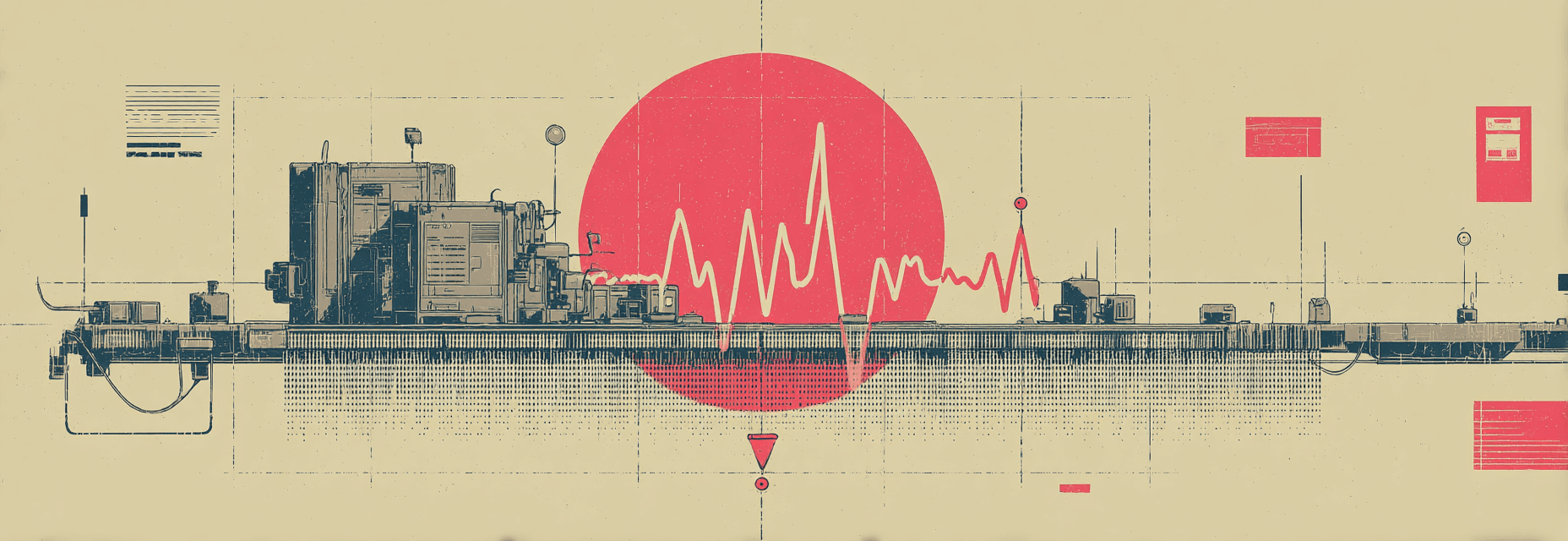 Minimal illustration of a pulse line over a data table, labeled data observability, with an AI icon disconnected.